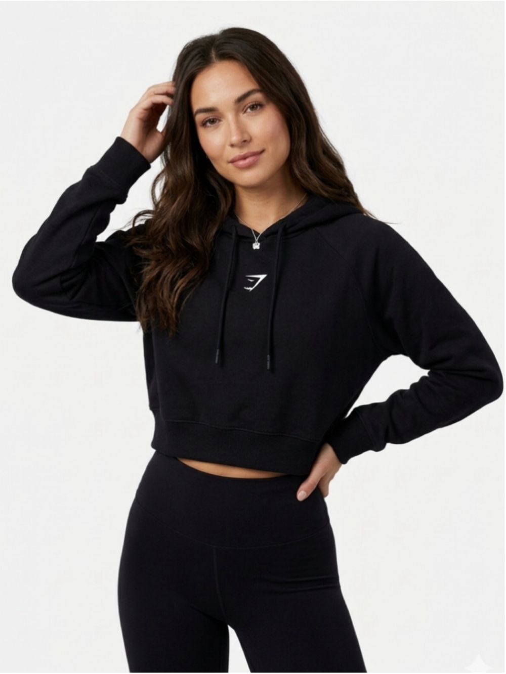 Women's Gymshark Black Training Cropped Hoodie Athleisure Pullover Small - 841